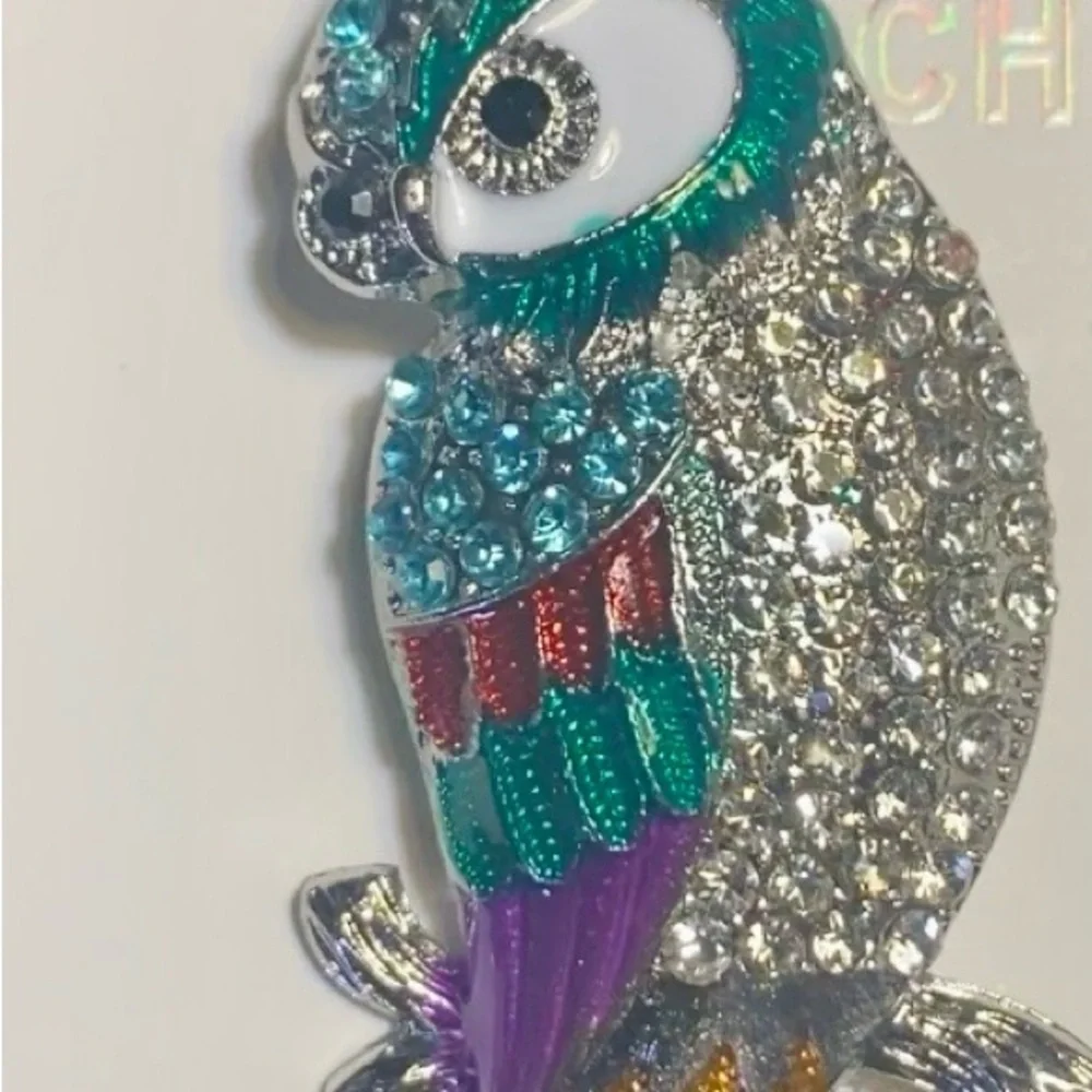 Mint Vibrant Parrot Brooch with Crystals